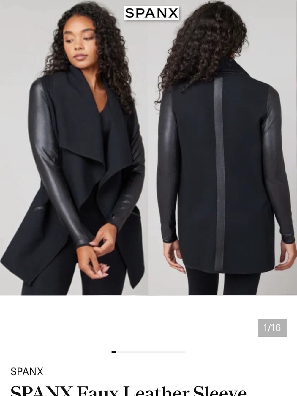 SPANX Black Draped Coatigan with Faux Leather Sleeves